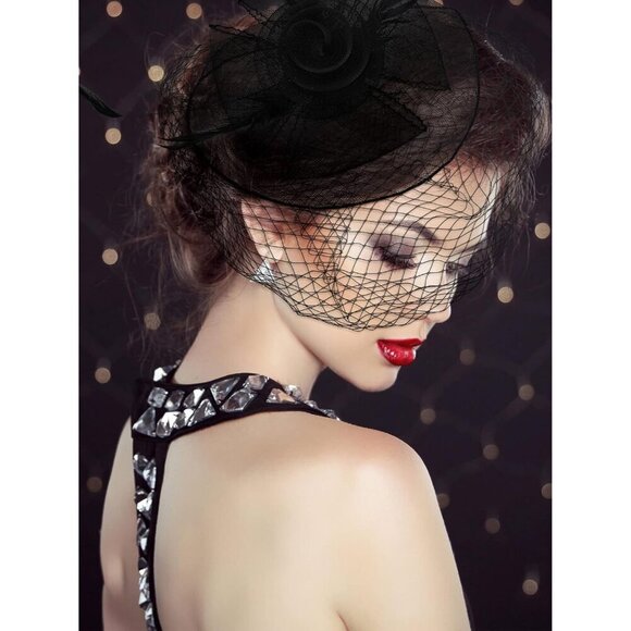 4 Pcs Tea Party Hat and Gloves Set for Women Vintage Costume Accessories main image 5